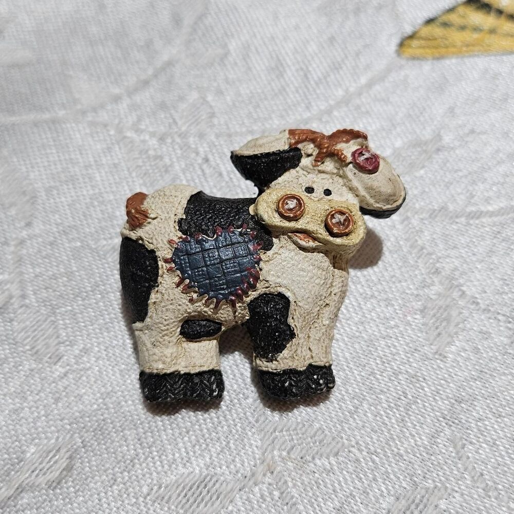 vintage whimsical patchwork cow brooch